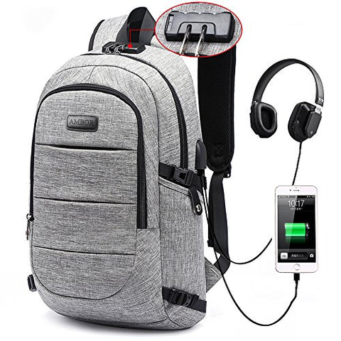 Laptop Backpack, Business Anti Theft Waterproof Travel Backpack with USB Charging Port & Headphone interface for College Studentfor Women Men,Fits Under 17-Inch Laptop Notebook by AMBOR