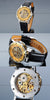 Classic Men's Gold Dial Skeleton Black Leather Mechanical Sport Army Wrist Watch