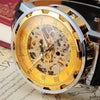 Classic Men's Gold Dial Skeleton Black Leather Mechanical Sport Army Wrist Watch