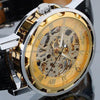 Classic Men's Gold Dial Skeleton Black Leather Mechanical Sport Army Wrist Watch