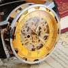 Classic Men's Gold Dial Skeleton Black Leather Mechanical Sport Army Wrist Watch